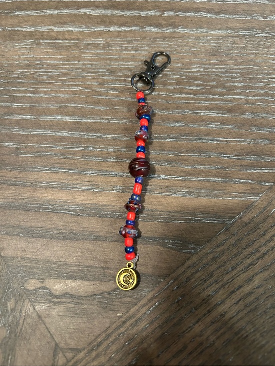 Accessories - Beaded Red & Blue bag Charm/Keychain with Gold Charm